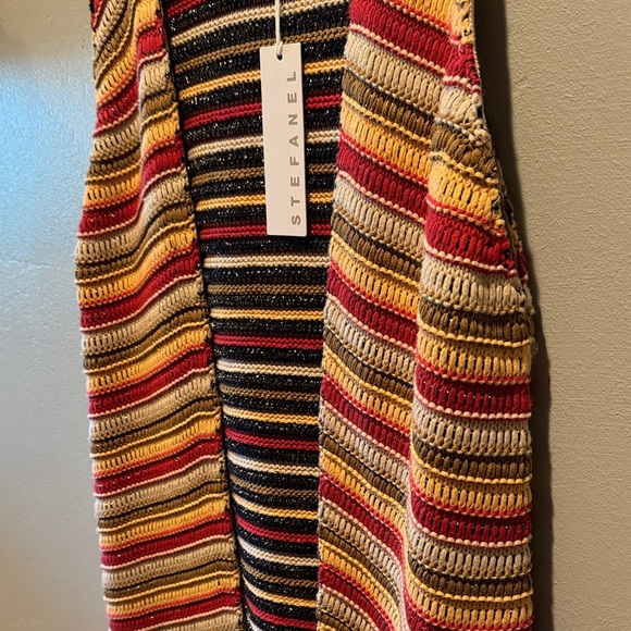 New NWT Stefanel Striped Crochet Sleeveless Oversized Open Front Cardigan - Picture 5 of 11